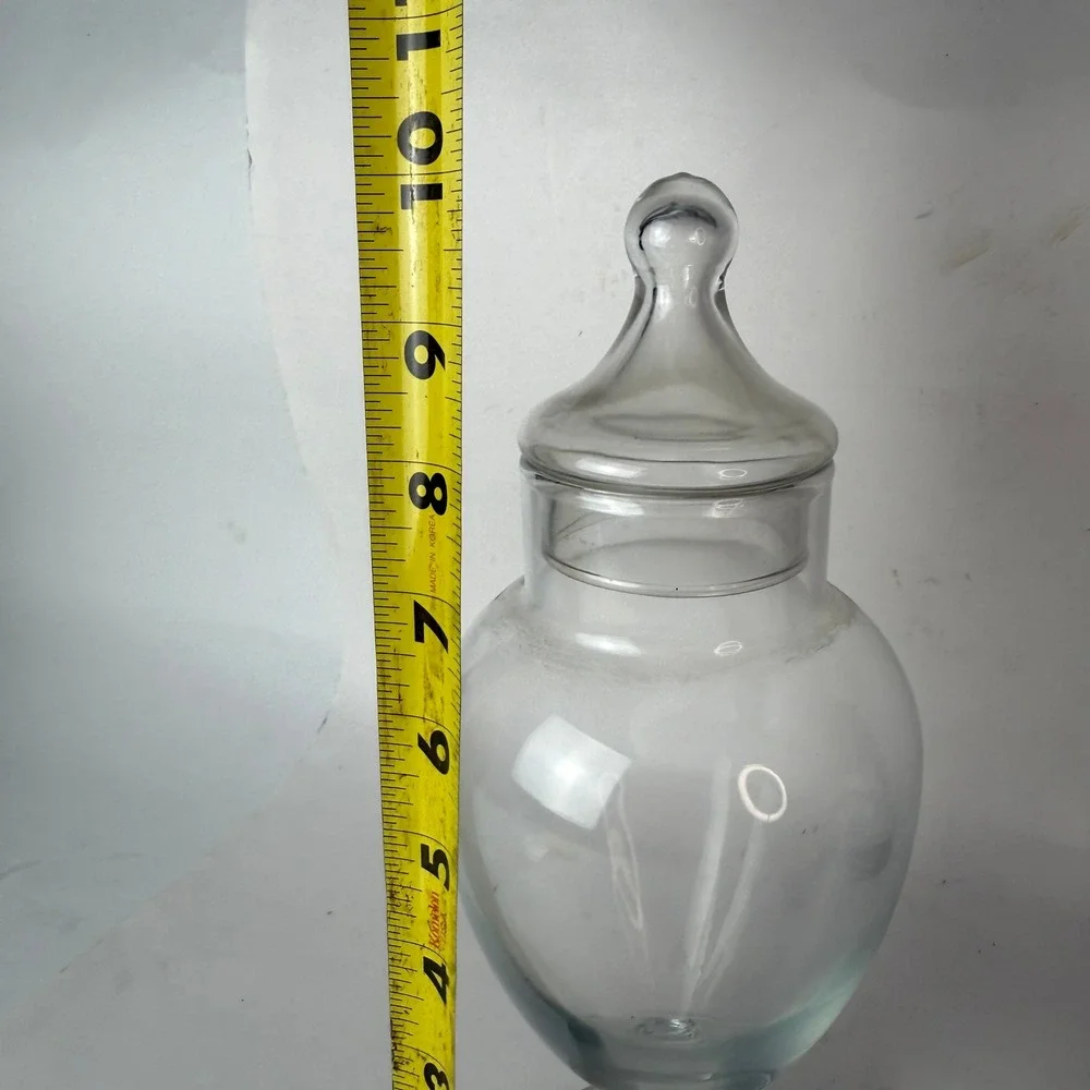 Vintage Clear Glass Footed Apothecary Jar with Lid 10 Inch Decorative Urn Vase